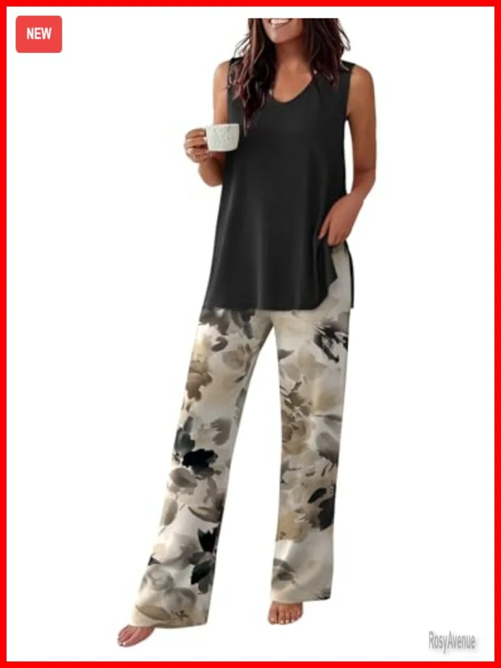 Sleeveless V-Neck Pajama Set with Pockets